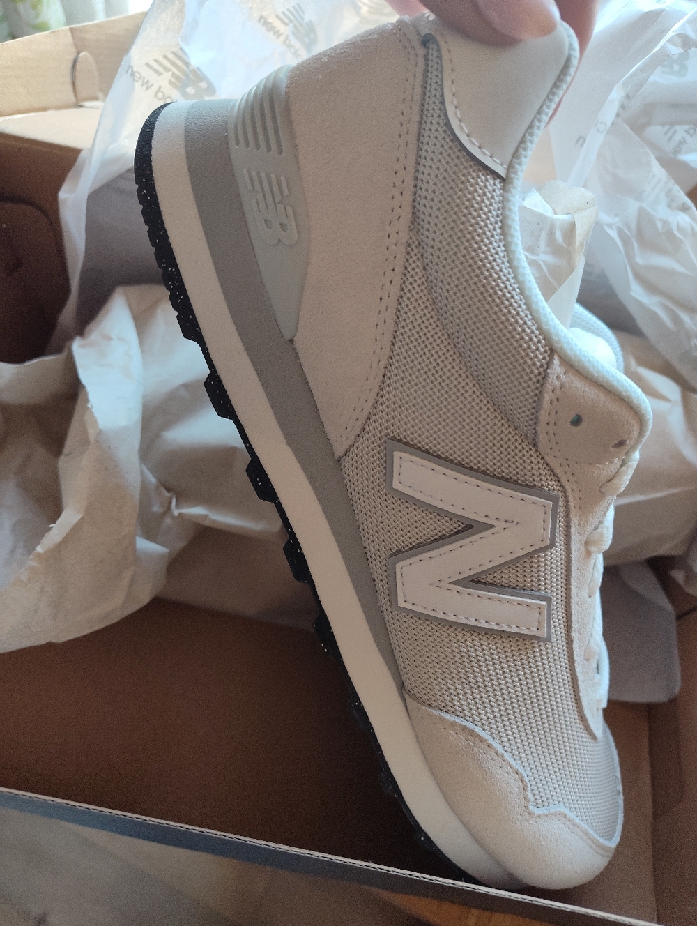 New Balance 515 Light Beige and White Retro Runner Sneakers